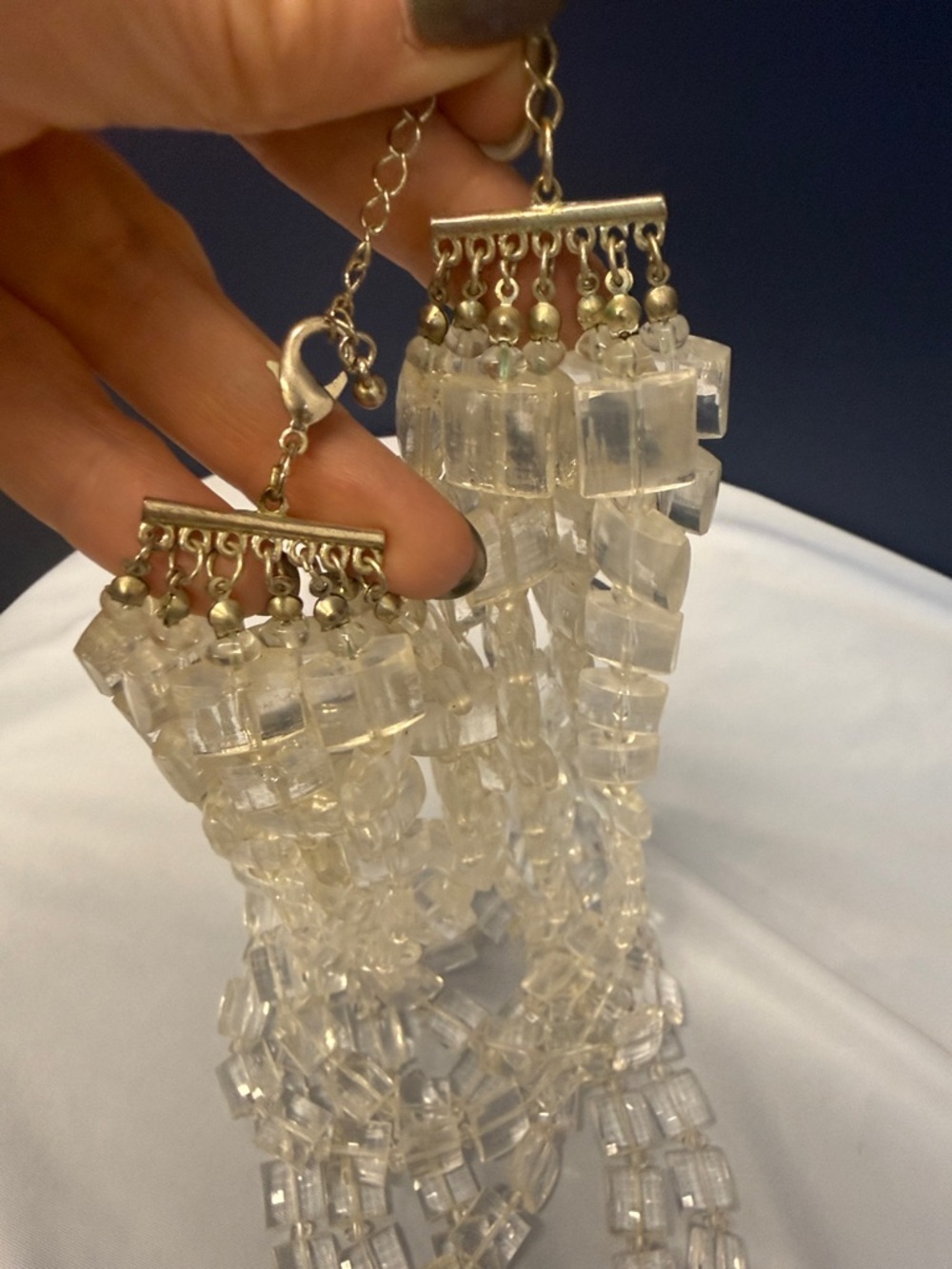 Multi-Strand Clear Beaded Statement Necklace - Picture 2 of 6